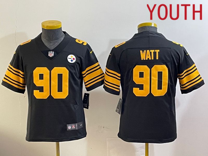 Youth Pittsburgh Steelers #90 Watt Black 2024 Nike Limited NFL Jersey style 3